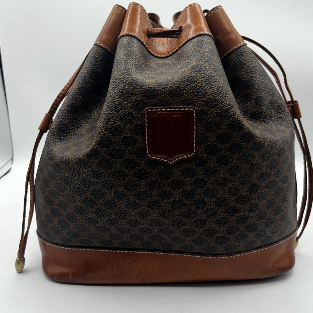 Celine Paris Macadam canvas draw string bucket bag